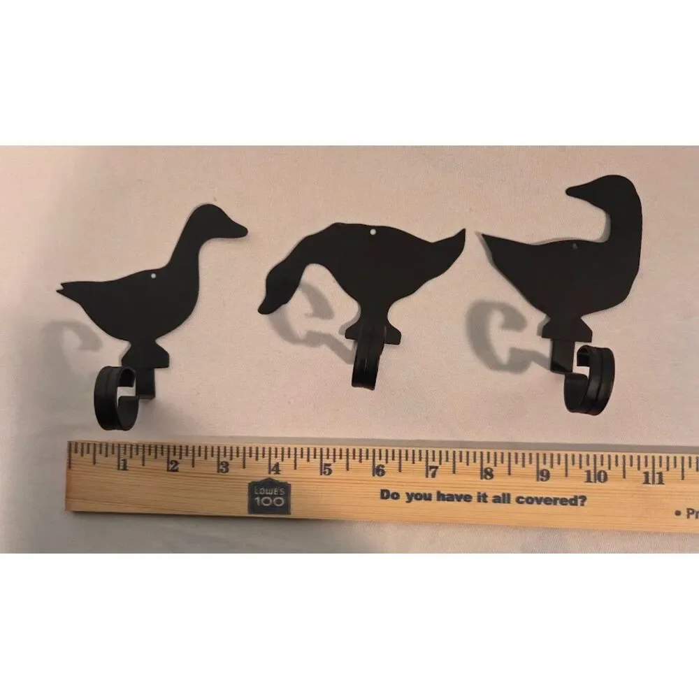 Black Metal Duck Wall Hooks Set of 3 Farmhouse Decor